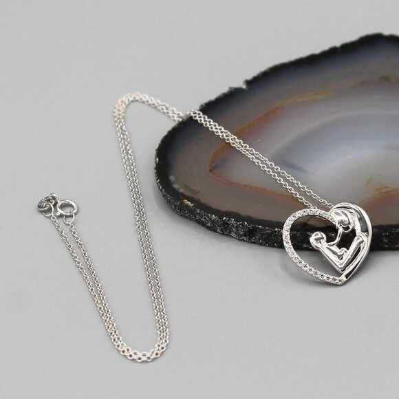 Jewelry necklace mom mother and child heart love forever 925 sterling silver new - Picture 2 of 6